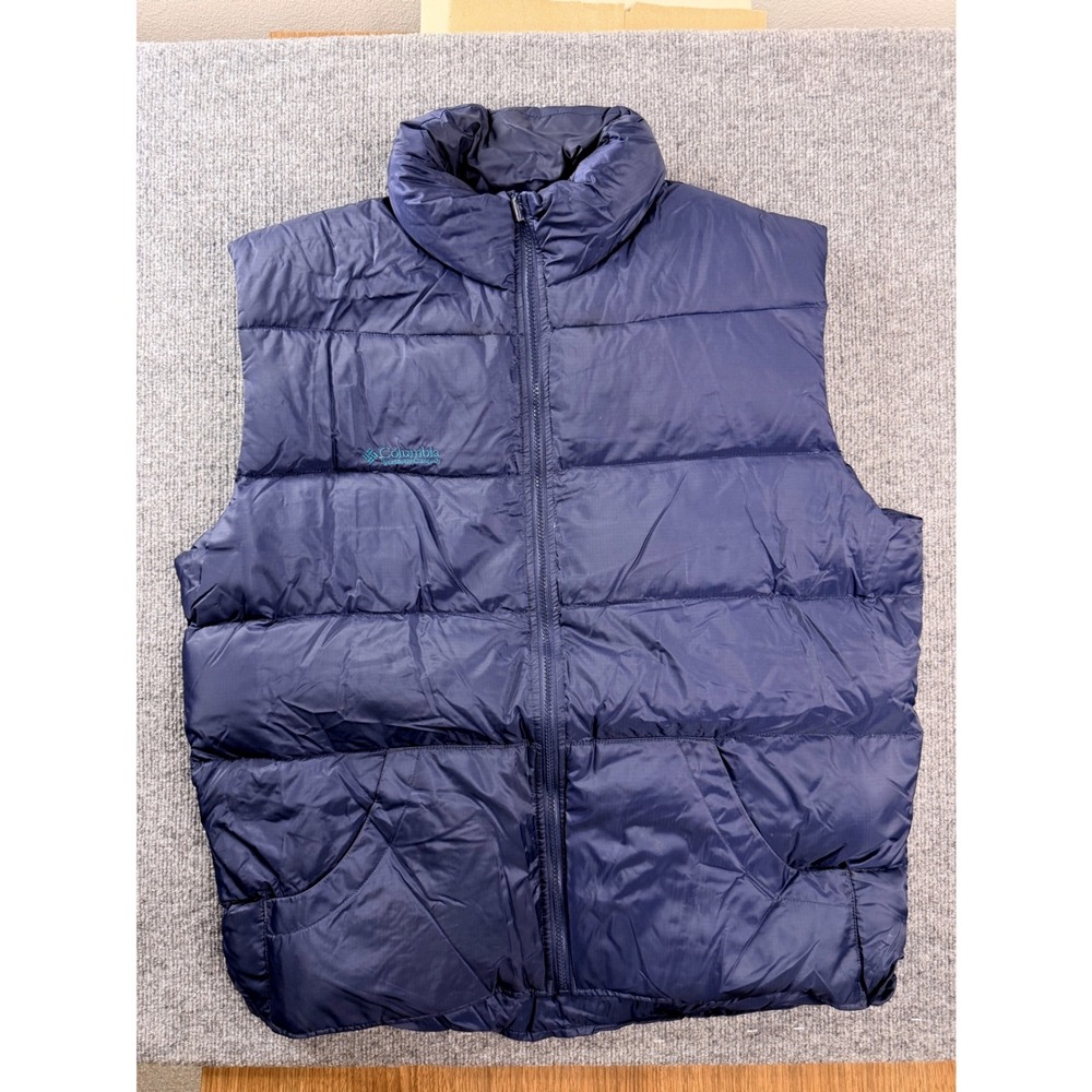 Vintage Columbia Puffer Vest Mens Large Navy Blue Ripstop Insulated Jacket Y2K